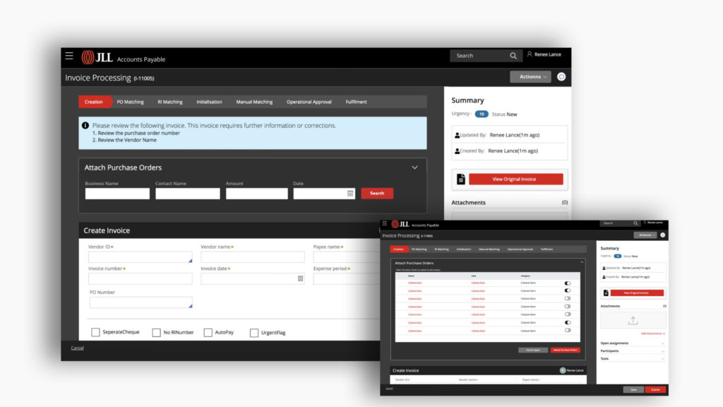 UX for JLL Invoicing application